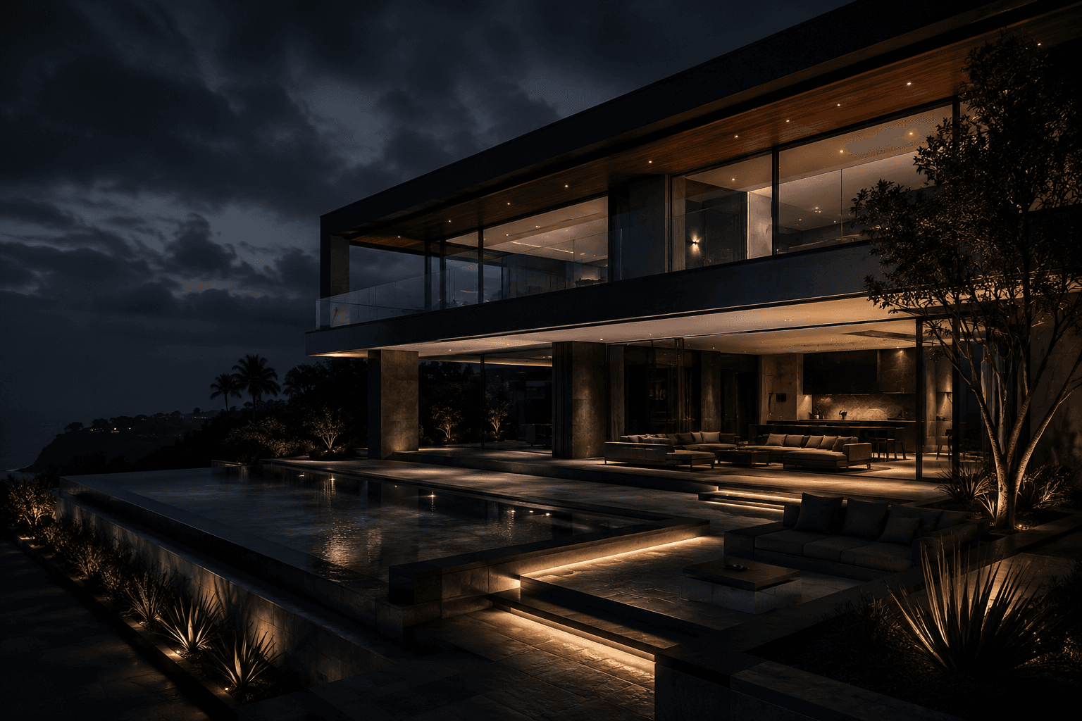 Luxury apartment in the Maldives at night